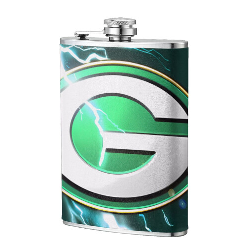Packers Flagon Hip Flask8oz, Δερμάτινη φιάλη τσέπης από ανοξείδωτο ατσάλι, κατάλληλη για