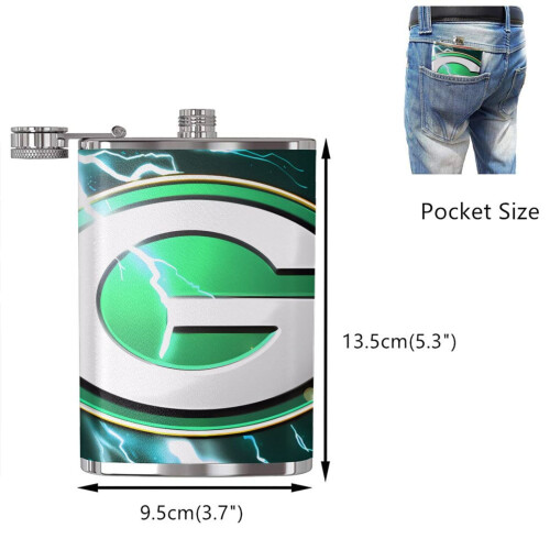 Packers Flagon Hip Flask8oz, Δερμάτινη φιάλη τσέπης από ανοξείδωτο ατσάλι, κατάλληλη για 1