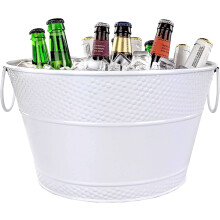 Weißer, verzinkter Getränkekühler und Weinkühler, auslaufsicher und rostbeständig, 12-Quart-Eiskübel für Partys oder Bars