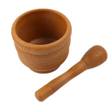 Garlic Pugging Pot Wooden Color Manual Grinding Polishing Pedestal Bowl Kitchen Household and Pestle Set Garlic Minced Pounder