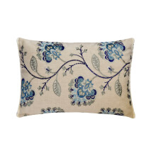 Funda de cojín lumbar decorativa azul de 30 x 65 cm (12" x 26"), cojín rectangular de lino bordado con perlas, estampado floral, estilo