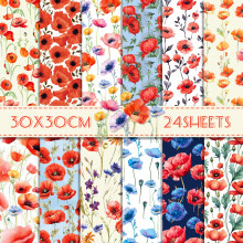 Poppy Scrapbook Paper Pack 24 Sheets DoubleSided Floral 12x12 Inch Card Making Craft Supplies