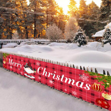 Stort God Jul-banner 46,8 x 232,8 cm, rødt vintage hageskilt med julenissen, innendørs utendørs juledekor til hjemmet