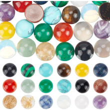 36Pcs 18 Styles 8mm Round Gemstone Cabochons No Hole Flat Back Half Dome Mixed Natural Stone Beads for DIY Jewelry Making Crafts