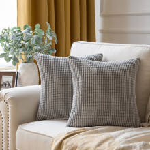 Offerta speciale per le vacanze: Federa decorativa in velluto a coste morbido a righe color mais per letto e divano, 51 x 51 cm, grigio chiaro,