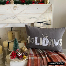 Fodera per cuscino lombare con scritta "Holiday Word" 30x45 cm, in lino grigio, con lettere rustiche natalizie, federa rettangolare per divano,