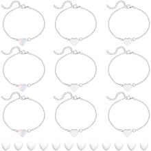 12 Sets Stainless Steel Bracelet Bezel Settings with Heart Glass Cabochons for DIY Jewelry Making, Compatible with Crafting