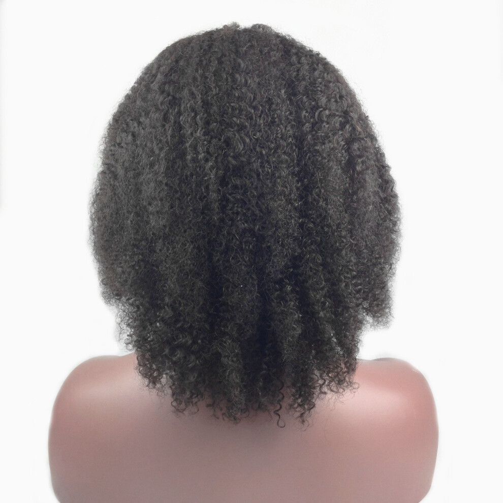 Unisex 10 Inch Glueless Full Lace Human Hair Wig For African American Women Virgin Remy Curly #1B