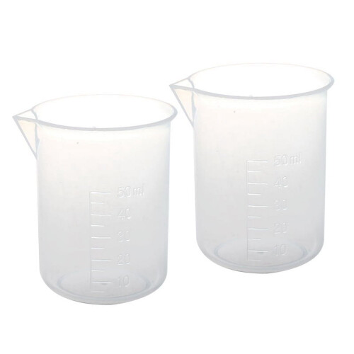 misurini da laboratorio in plastica da 50 ml, trasparenti.