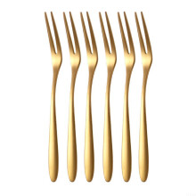 6Piece Stainless Steel Fruit Forks Set 304 Mini Dessert Picks for Cake Sushi Snacks 13cm Gold