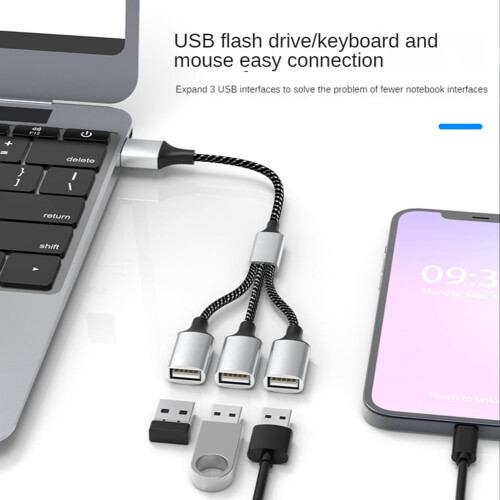 USB til USB 2.0 Triple USB Port HUB OTG Adapter, USB til 4USB 2