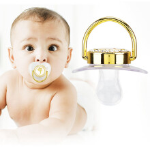 Baby Schnuller Beißring Buchstaben, Goldene Strasssteine, 6-18 Monate