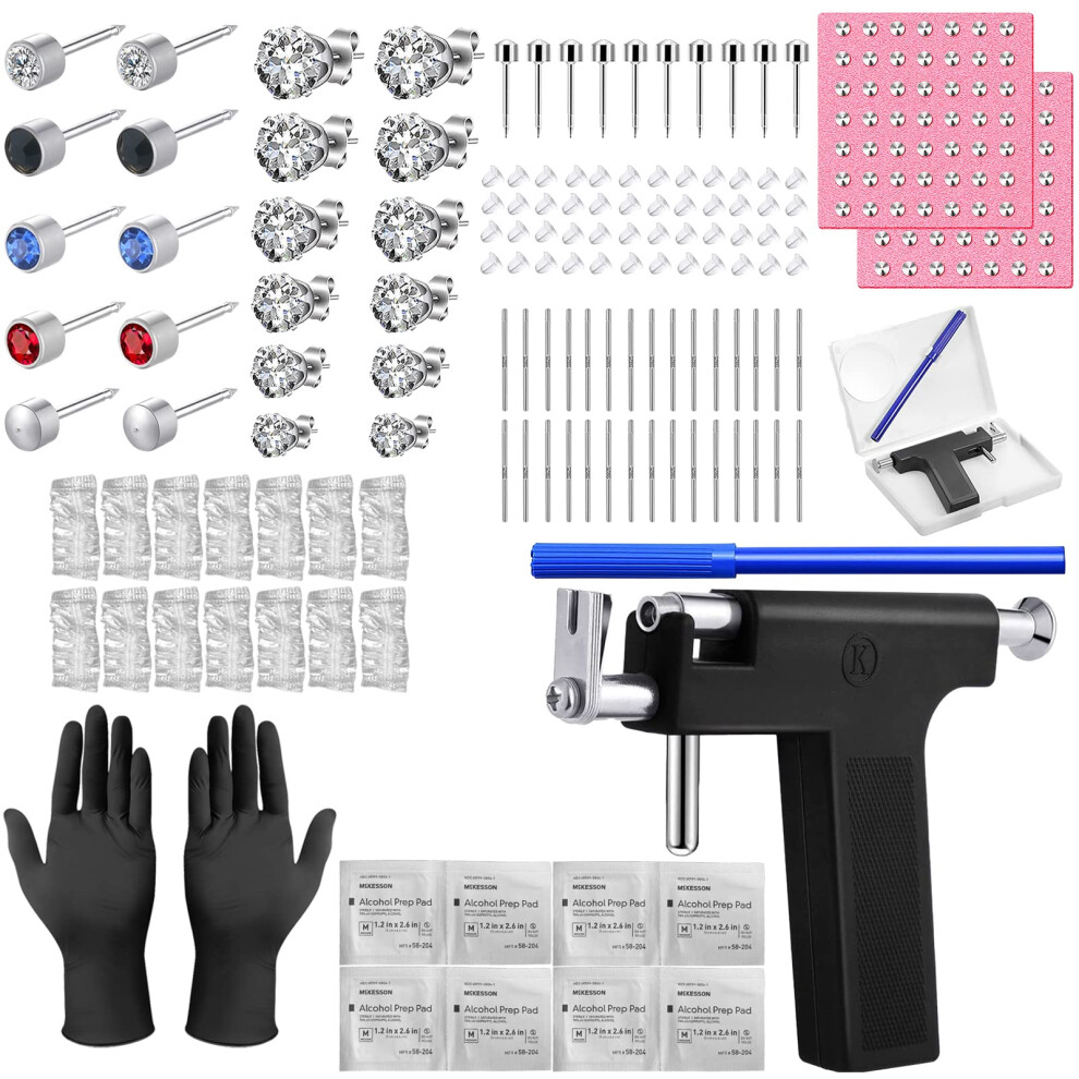 Black Professional Ear Piercing Kit With Studs, Reusable Piercing Gun Set For Salon And Home Use