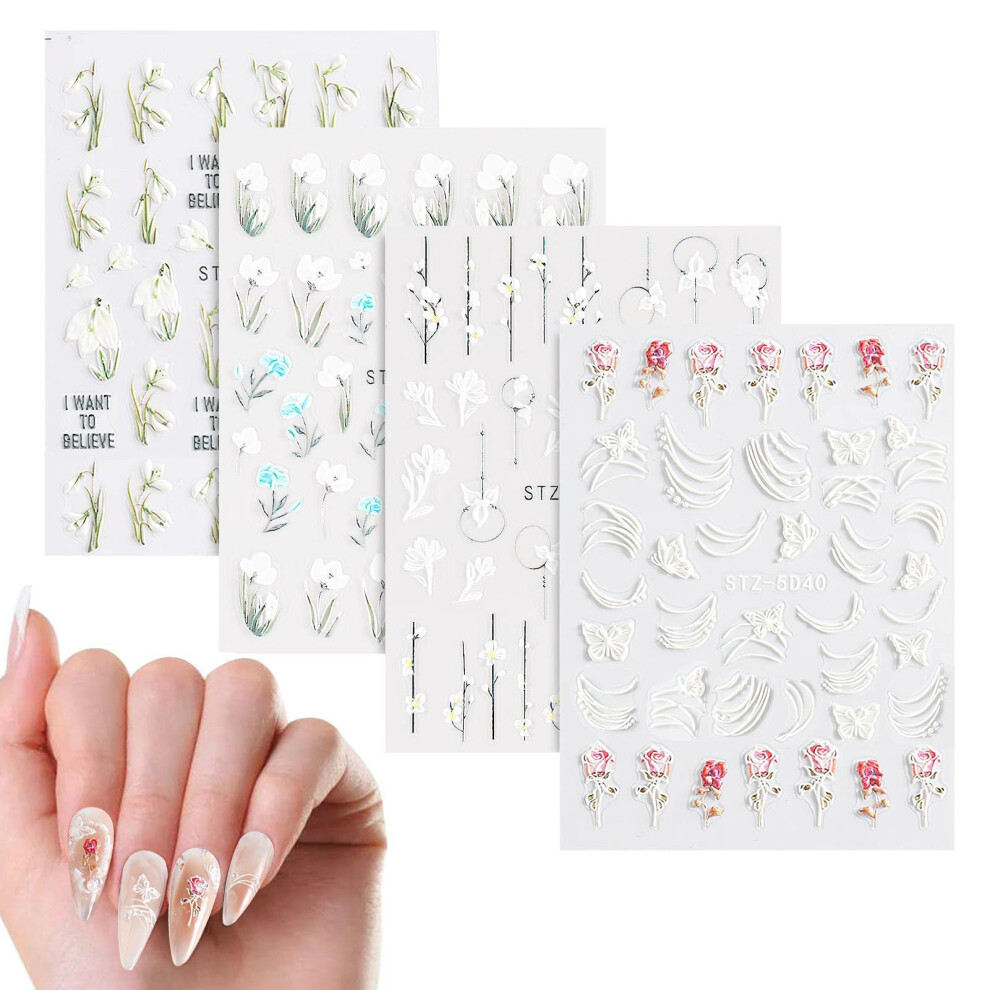 Nail Art Stickers 5D Embossed SelfAdhesive Flower Design for Longlasting Shine DIY Manicure