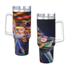 Toy Story drinkbeker van 1,2 liter met handvat en rietje. Lekvrije, geïsoleerde drinkbeker met deksel en rietje, gemaakt van roestvrij staal.