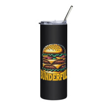 Bicchiere termico sottile e divertente con gioco di parole a tema hamburger, Bunderful (nero)