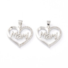 1 st. mässingshänge med mikrobelagt hjärtmönster och klar CZ-zirkulationskort, Mami-design, äkta platinapläterad, 19x19mm, hål 5x2.5mm,