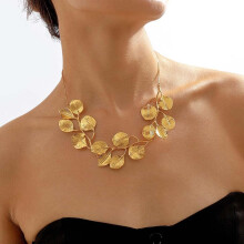 Naszyjnik w stylu boho z liści, brokatowy, krótki naszyjnik z łańcuszkiem, vintage, regulowany, choker z liścia drzewa, naszyjnik typu choker