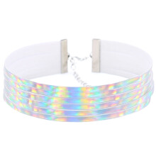 Elegante collana girocollo larga olografica a più file e 6 strati da donna, ideale per feste in discoteca.