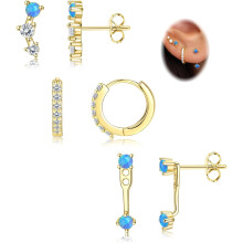 Jstyle 3-teiliges Set aus 14-karätig vergoldeten Ohrringen für mehrere Ohrlöcher, zierliche Ohrstecker und große Creolen für Damen, hypoallergen