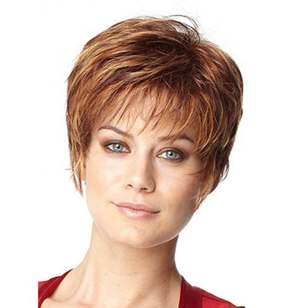 Unisex Red Synthetic Short Straight Wig With Natural Auburn Highlights Full Cap For Instant Style Change