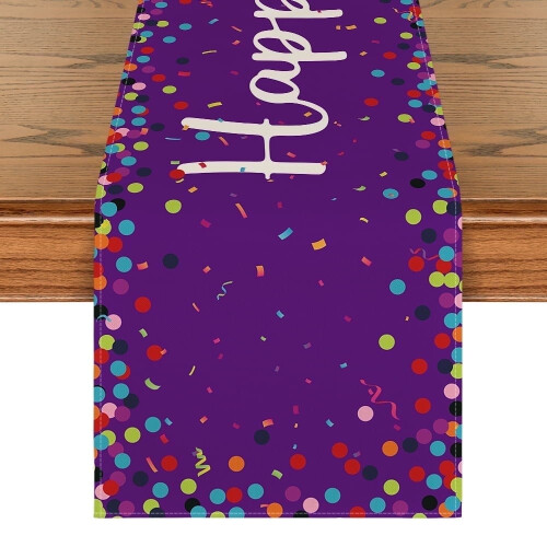 Sm: )e Happy Birthday Polka Dot Purple Table Runner13x90Inch