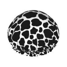 Waterproof Cow Print Shower Cap for Women and Men, Reusable with Double Protection and Comfortable Fit