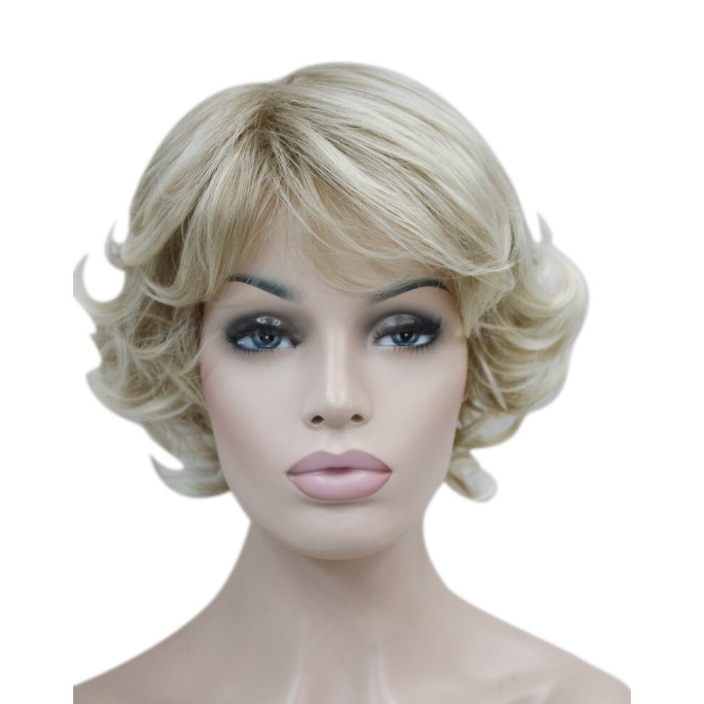 Blonde Synthetic Wig for Women Short Curly Heat Resistant Adjustable Cap Natural Look