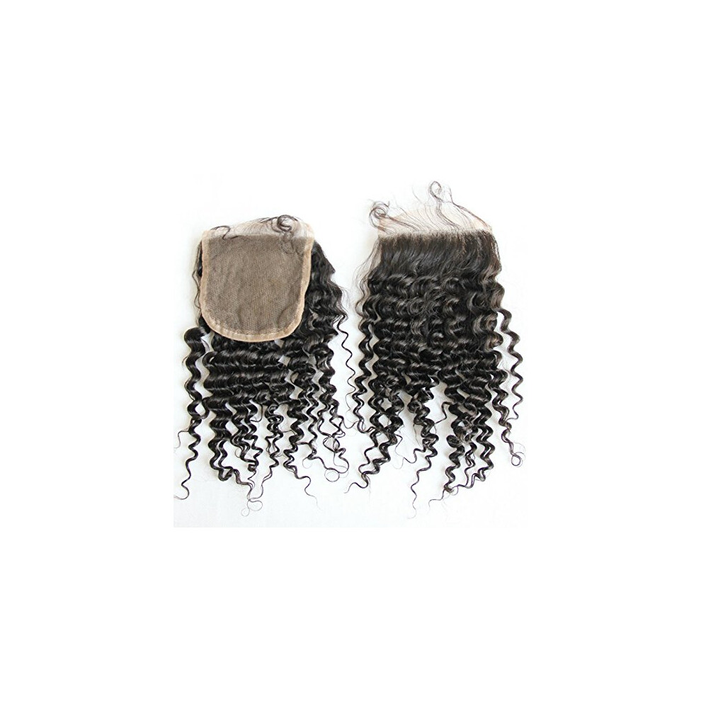 Unisex Black Brazilian Kinky Curly Lace Closure 4X4 Virgin Human Hair, Natural 1B, 12 Inch