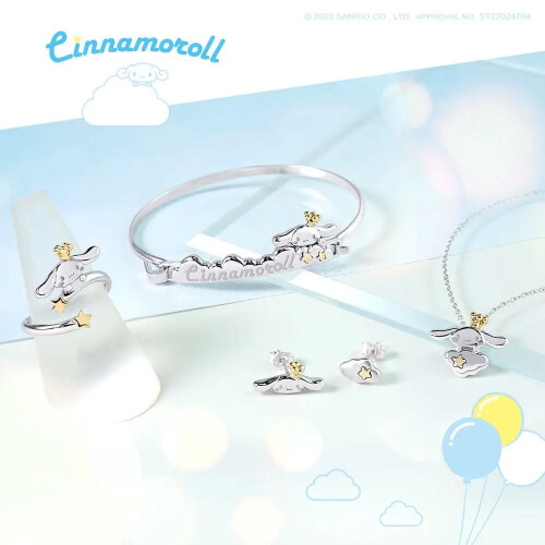Νέο σετ βραχιόλι Sanrio Cinnamoroll, κολιέ, δαχτυλίδι, μενταγιόν, αυτιά, σετ Kawaii, μόδα, 1