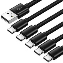 Pacote com 5 cabos USB-C (Tipo C) extra longos de 1 metro compatíveis com Samsung A41/A50/S20/S21.