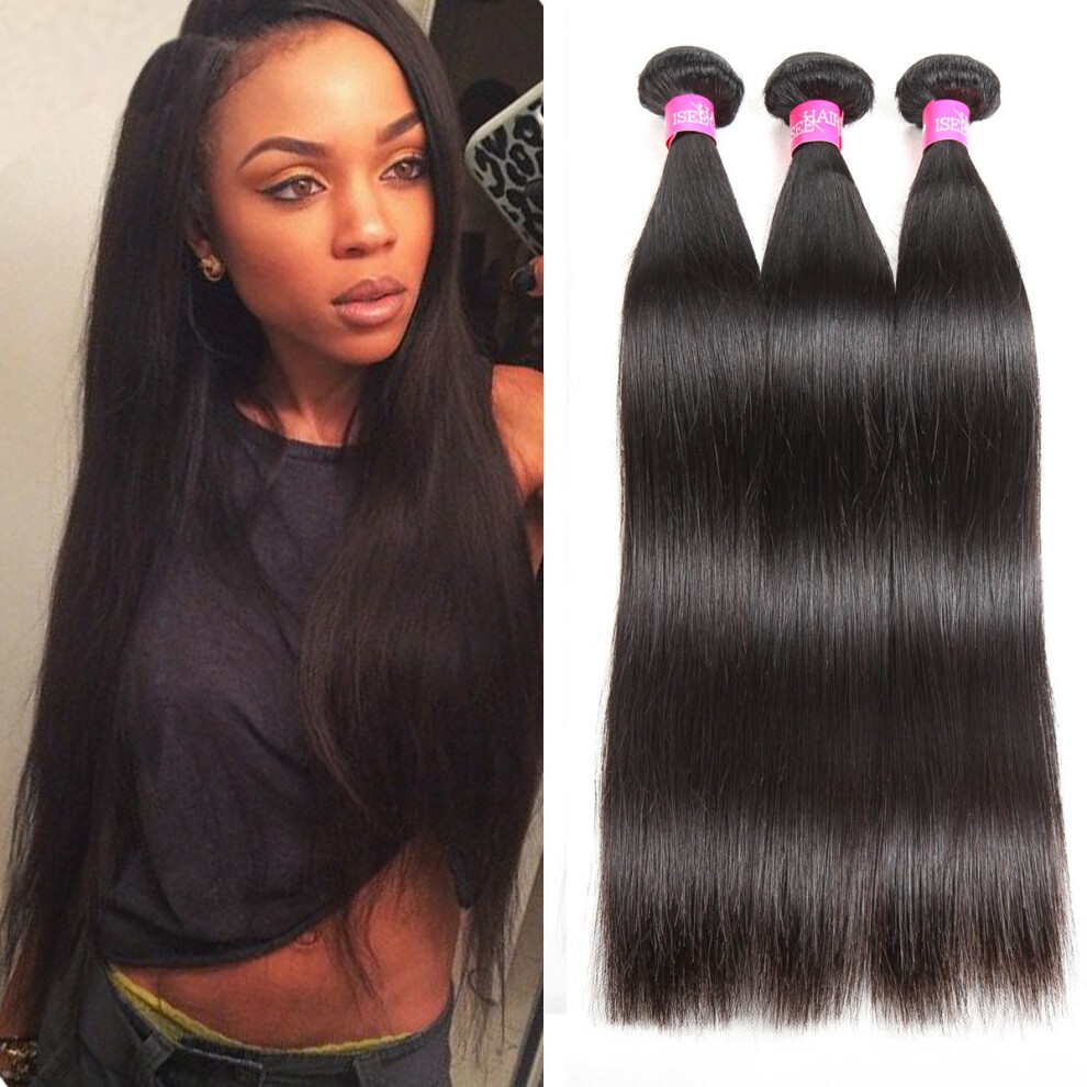 Unisex Black Malaysian Virgin Straight Hair Bundles 8A Unprocessed Human Hair Extensions Natural 10 12 14 Inch