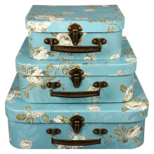 Coffret cadeau trois pièces Fleurs Décoration intérieure Coffre en carton Valise vintage en carton 3 pièces