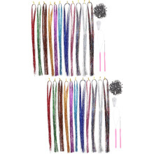 2 juegos de extensiones de cabello con mechones brillantes, clips y accesorios metálicos para trenzas.