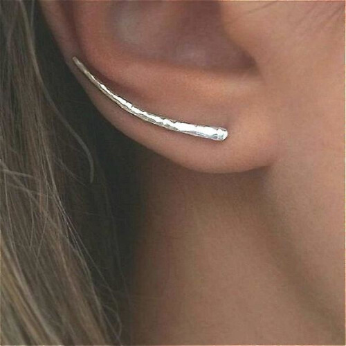 Ασημένια σκουλαρίκια Ear Climber με σφυρήλατο αυτί, Γυναικεία μακριά σκουλαρίκια,