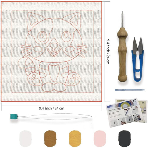 Κιτ DIY για βελόνες γροθιάς Cat & Dandelion, συμβατό με κέντημα τοίχου για αρχάριους, 1