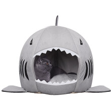 Shark Shape Dog House Cat Bed, Waterproof Soft Nest Cave for Indoor Pets, Compatible with Daily Use - Grey