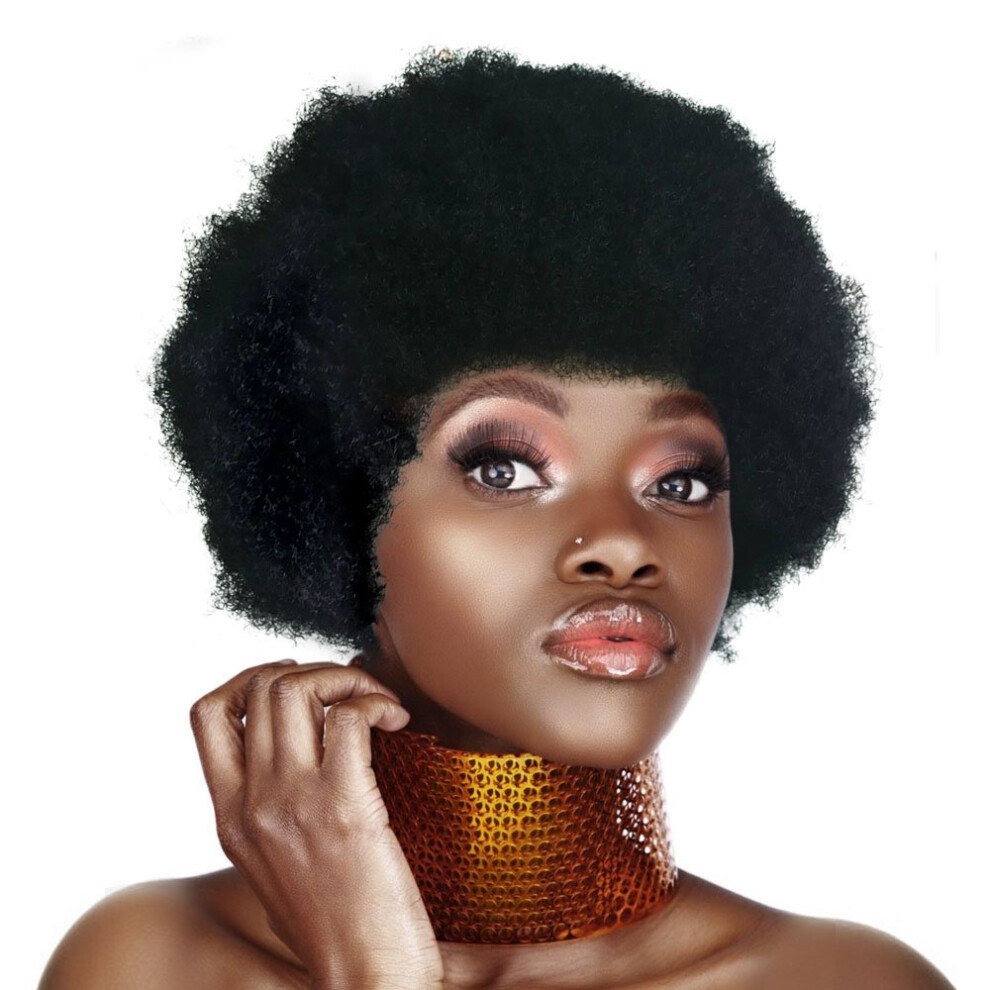 Unisex Black Afro Wig For Women, Short Curly Human Hair With Natural Afro Texture And Voluminous Kinky Curls