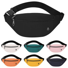 Waterproof Oxford Cloth Fanny Pack with Headphone Jack, 3 Zipper Pockets, Adjustable Waist Chest Bum Bag for Running Hiking Travel Black
