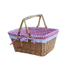 Outdoor Picnic Basket Eco Friendly Wicker Hand Basket With Cloth Lining Vintage Style For Camping Home Organization Great Gift For Weddings And Annive