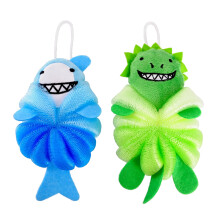 Kids Bath Loofah 2 Pack Shark and Dinosaur Animal Bath Sponge Gentle Exfoliation Rich Foam