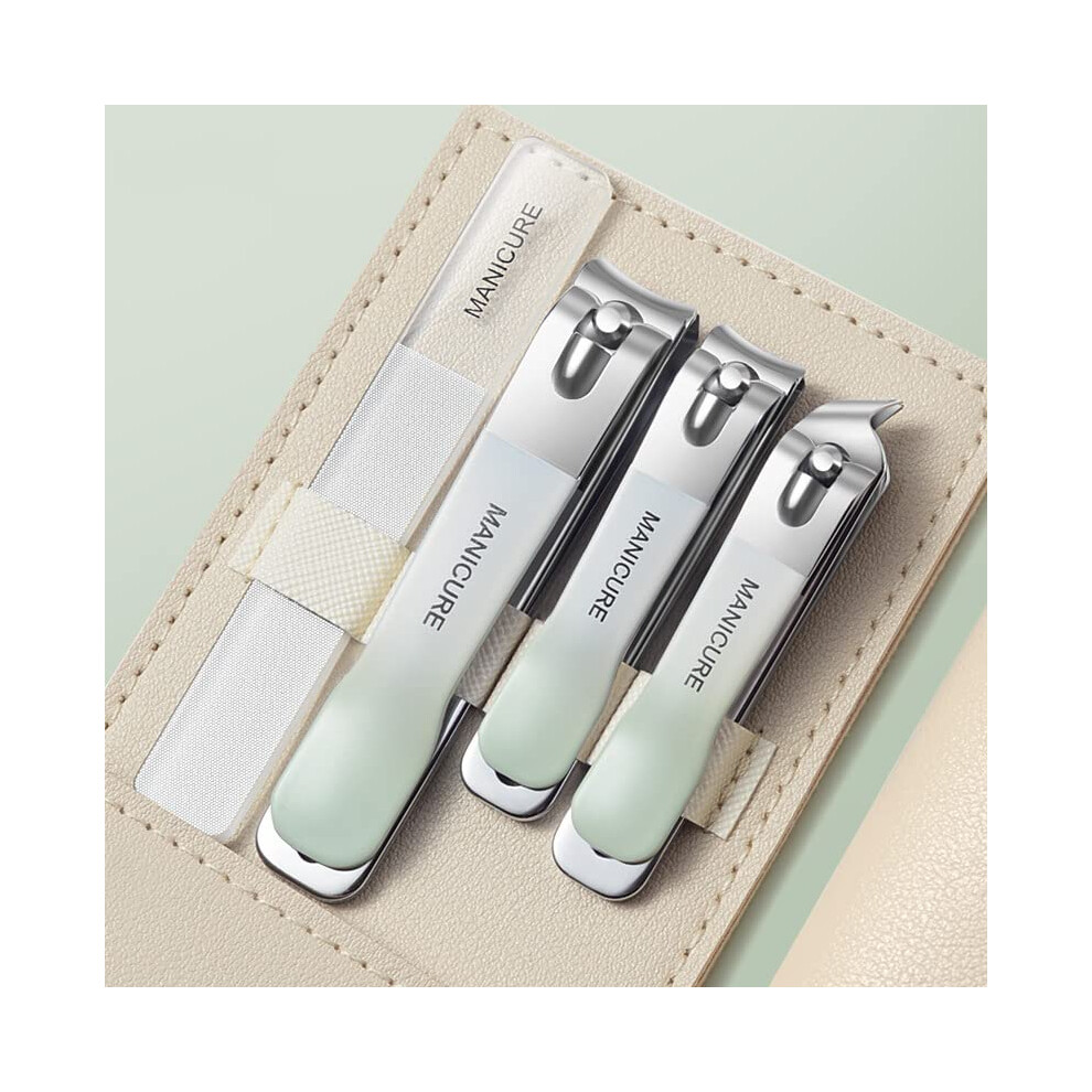 Nail Clipper Set with Nano Glass Nail File, Fast Open, Soft PU Bag for Manicure Pedicure