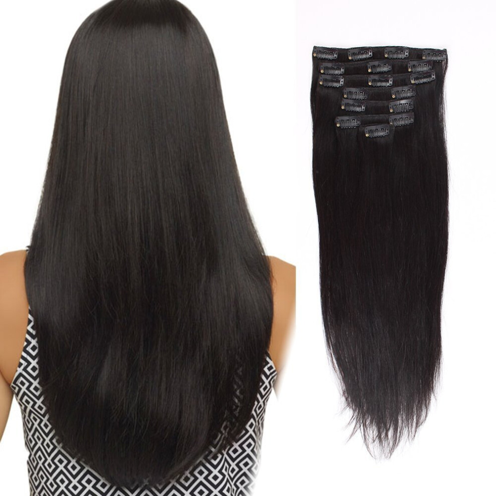 Unisex Silky Straight Virgin Remy Human Hair Clip In Extensions Double Weft Full Head 14 Inch 7Pcs