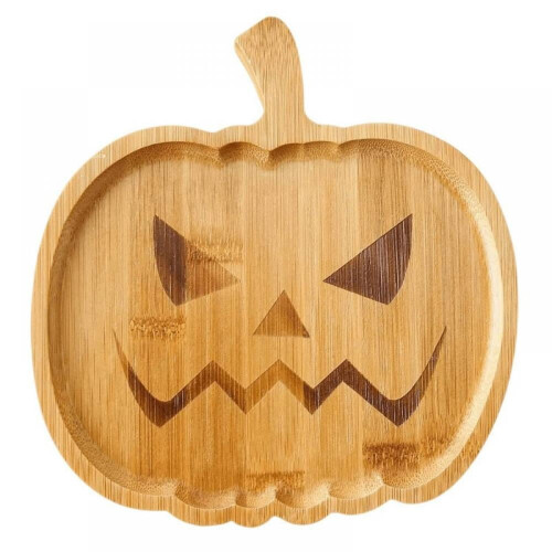 Πακέτο 2 πιάτων για μπισκότα Halloween, ξύλινο πιάτο με κολοκύθα και φαντάσματα Halloween 1