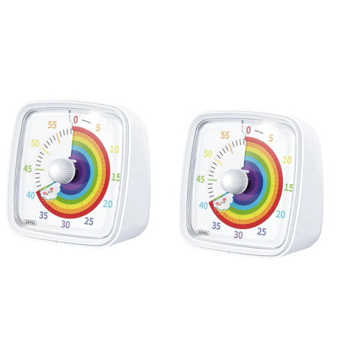 2X60-Minute Visual with Night Light, Countdown, Pomodoro with Rainbow Pattern for Kids and Adults White