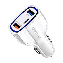 Încărcător auto IUYT6USB C, adaptor cu priză dublă de 18W QC3.0 cu încărcare rapidă, compatibil cu toate tipurile de telefoane