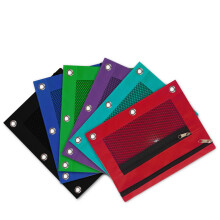 FloHua Christmas Gifts Clearance 6pcs Three-hole Oxford Cloth Pencil Case Dan Layer Mesh Large Capacity Black Zipper
