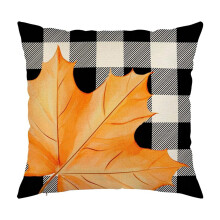 1 funda de almohada Happy Harvest de 18x18", funda de almohada decorativa de lino con calabazas y hojas de arce para decoración de otoño, estilo