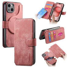 Mágneses 2 az 1-ben elválasztó tok kártyatartóval és RFID lopásgátlóval - iPhone 14Pro Max készülékkel kompatibilis, rózsaszín