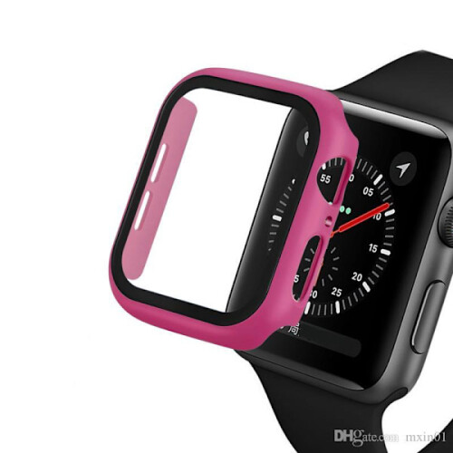 Capa protetora completa compatível com Apple Watch 4/5/6/SE, com vidro temperado, 40 mm, cor cereja. 1